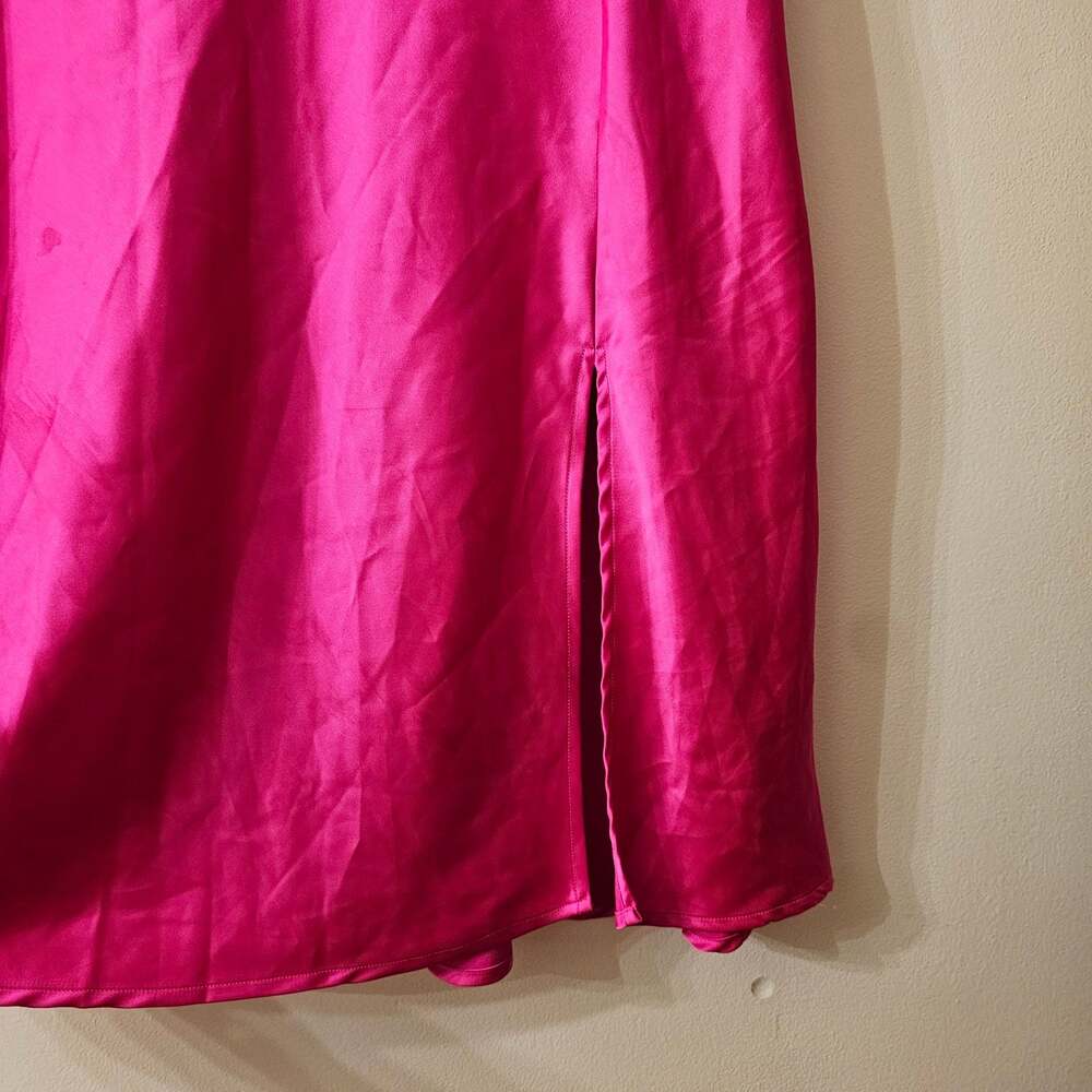 Renee C Pink Satin Midi Skirt 3XL Made in USA Side Slit Plus Size Fuchsia - Picture 3 of 7